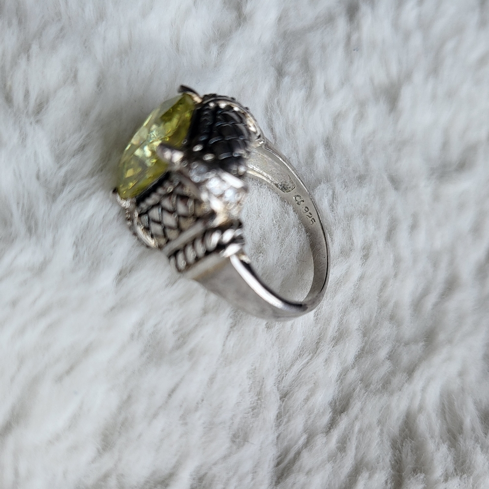 Statement Sterling Silver Ring With Lime Sparklin… - image 7